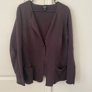 EILEEN FISHER Mussel Brown Cotton Metallic Knit Button Front Cardigan Sz Large